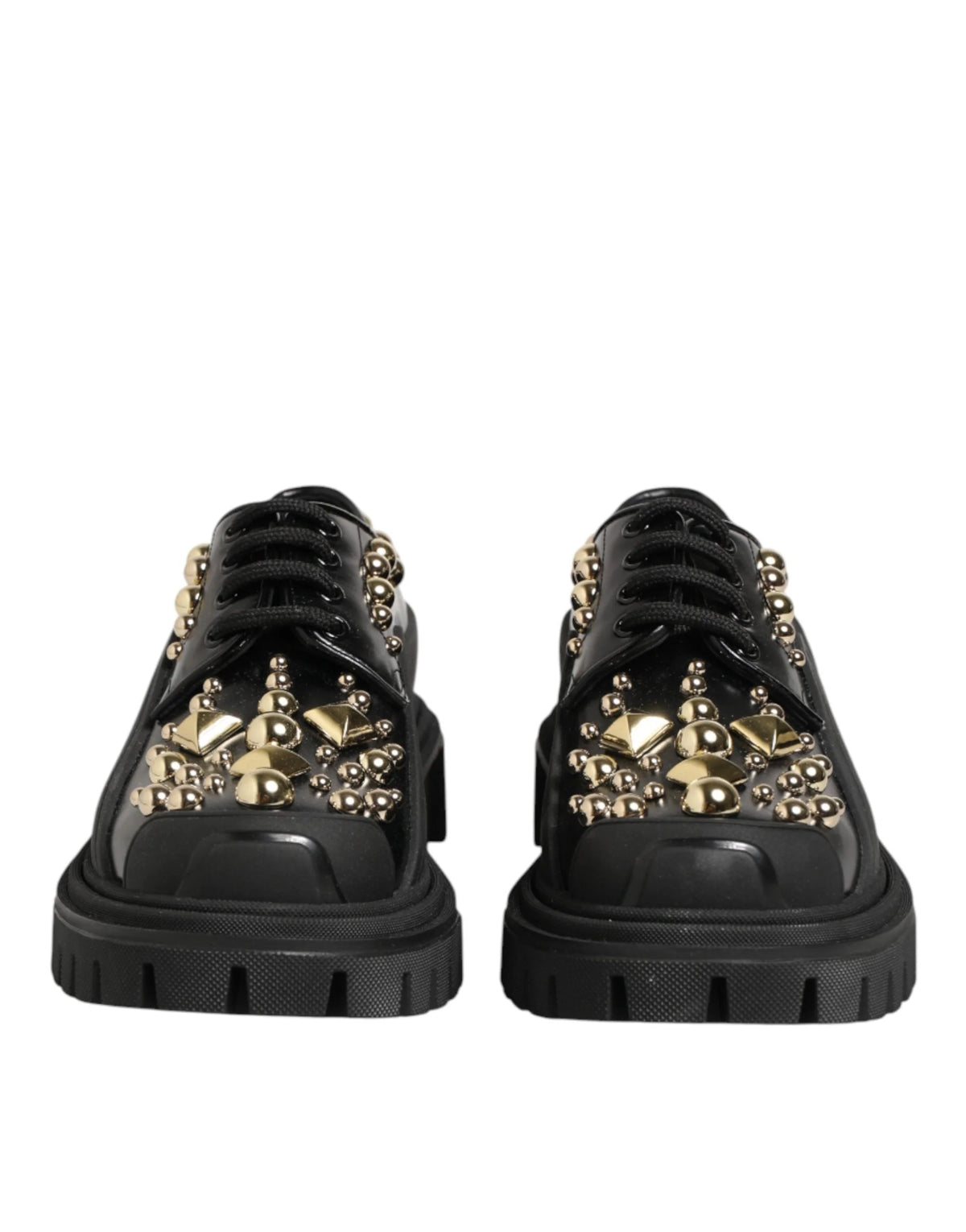 Dolce & Gabbana Black Leather Jeweled Crystals Derby Shoes - EU37/US6.5 - Heels