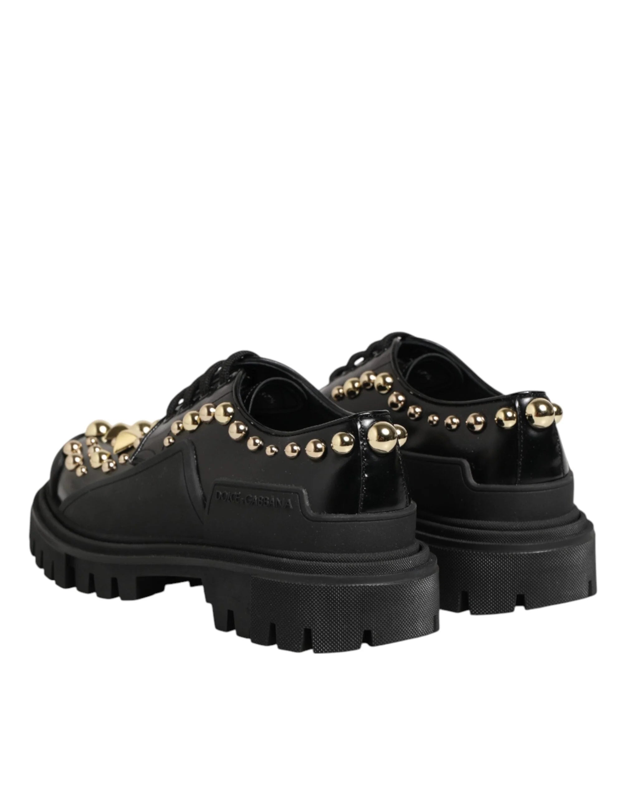 Dolce & Gabbana Black Leather Jeweled Crystals Derby Shoes - EU37/US6.5 - Heels