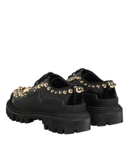 Dolce & Gabbana Black Leather Jeweled Crystals Derby Shoes - EU37/US6.5 - Heels