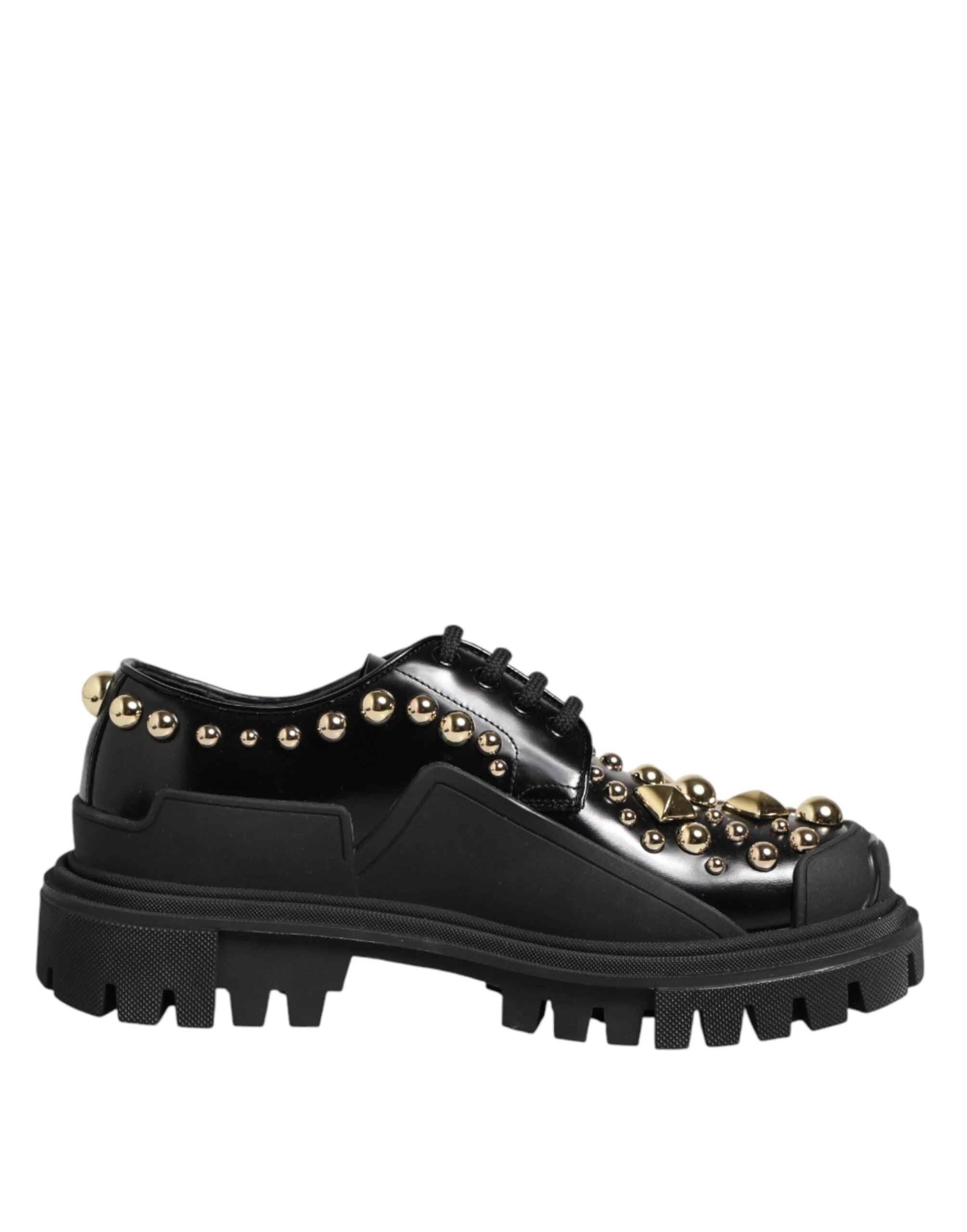 Dolce & Gabbana Black Leather Jeweled Crystals Derby Shoes - EU37/US6.5 - Heels