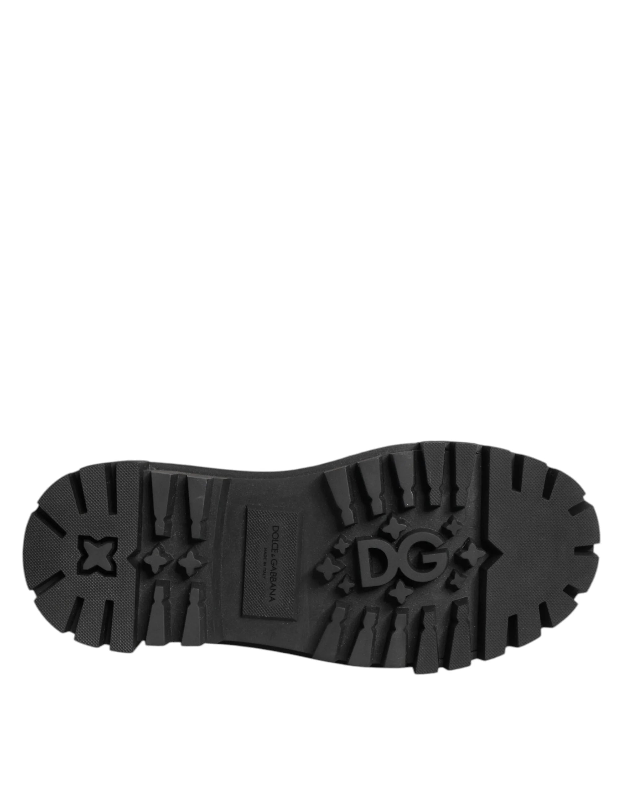 Dolce & Gabbana Black Leather Jeweled Crystals Derby Shoes - Flats