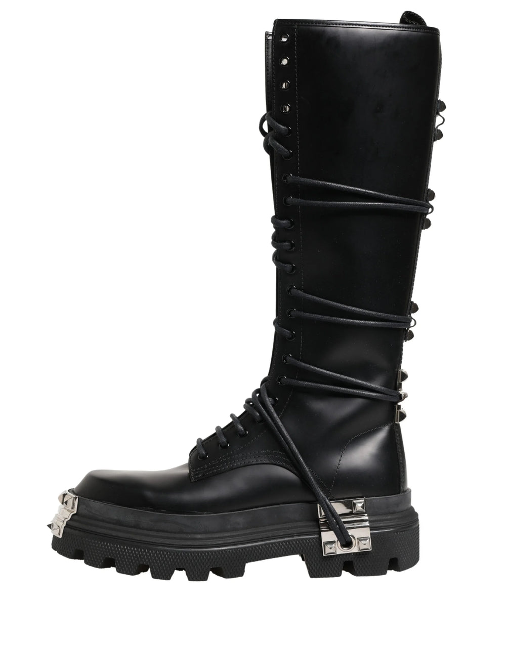 Dolce & Gabbana Black Leather Knee High Combat Boots Shoes - EU44/US11