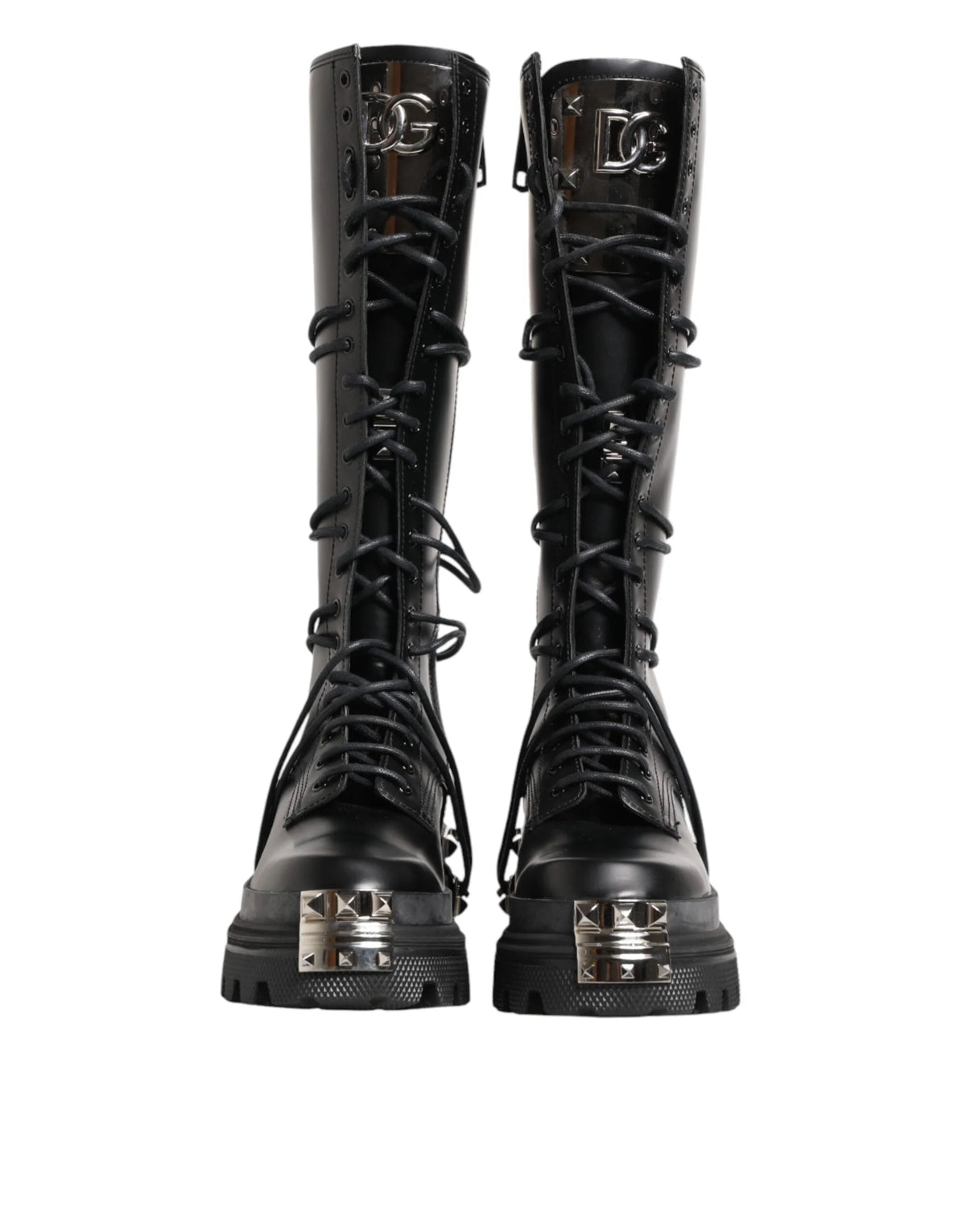Dolce & Gabbana Black Leather Knee High Combat Boots Shoes - EU44/US11 - Boots