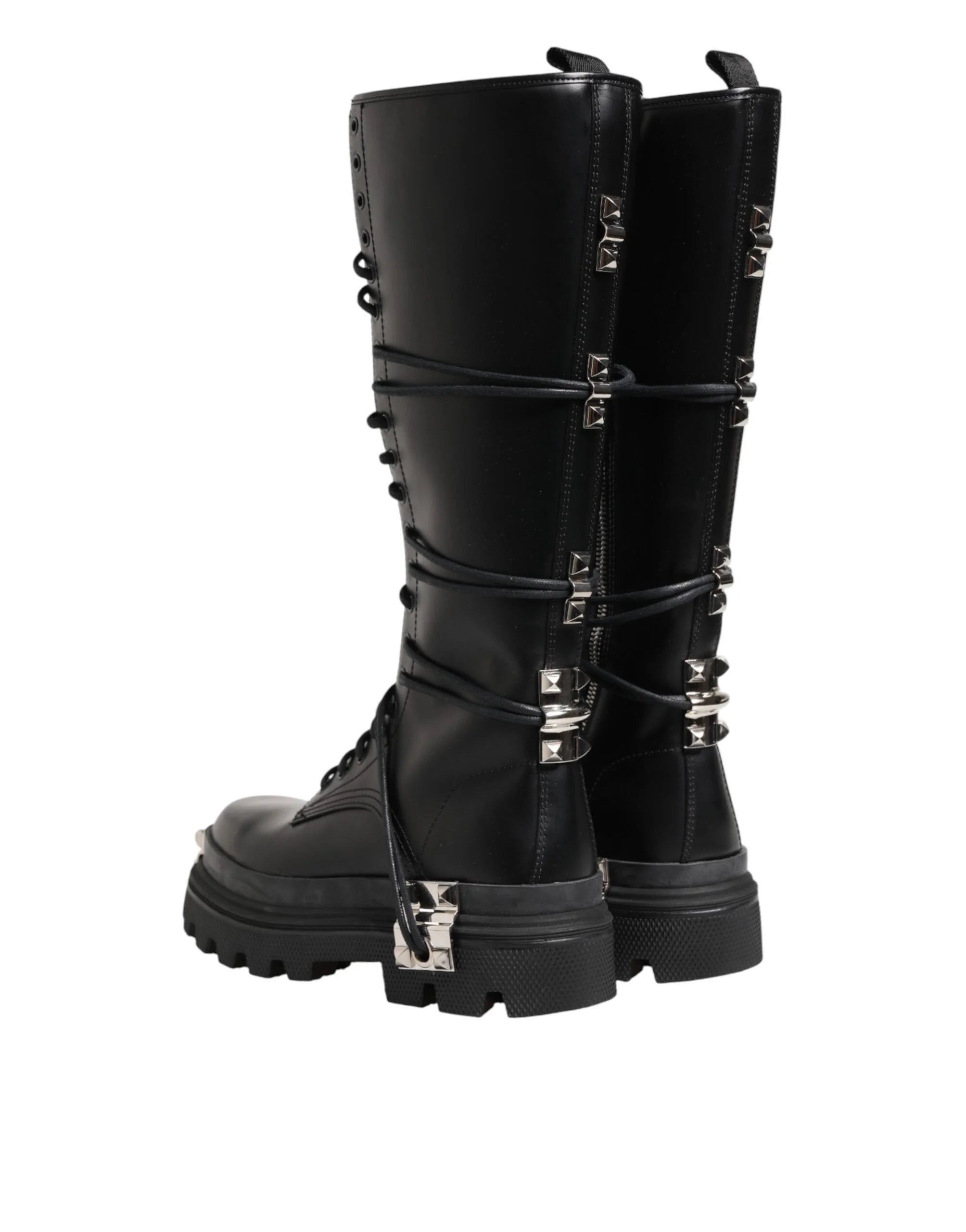 Dolce & Gabbana Black Leather Knee High Combat Boots Shoes - EU44/US11