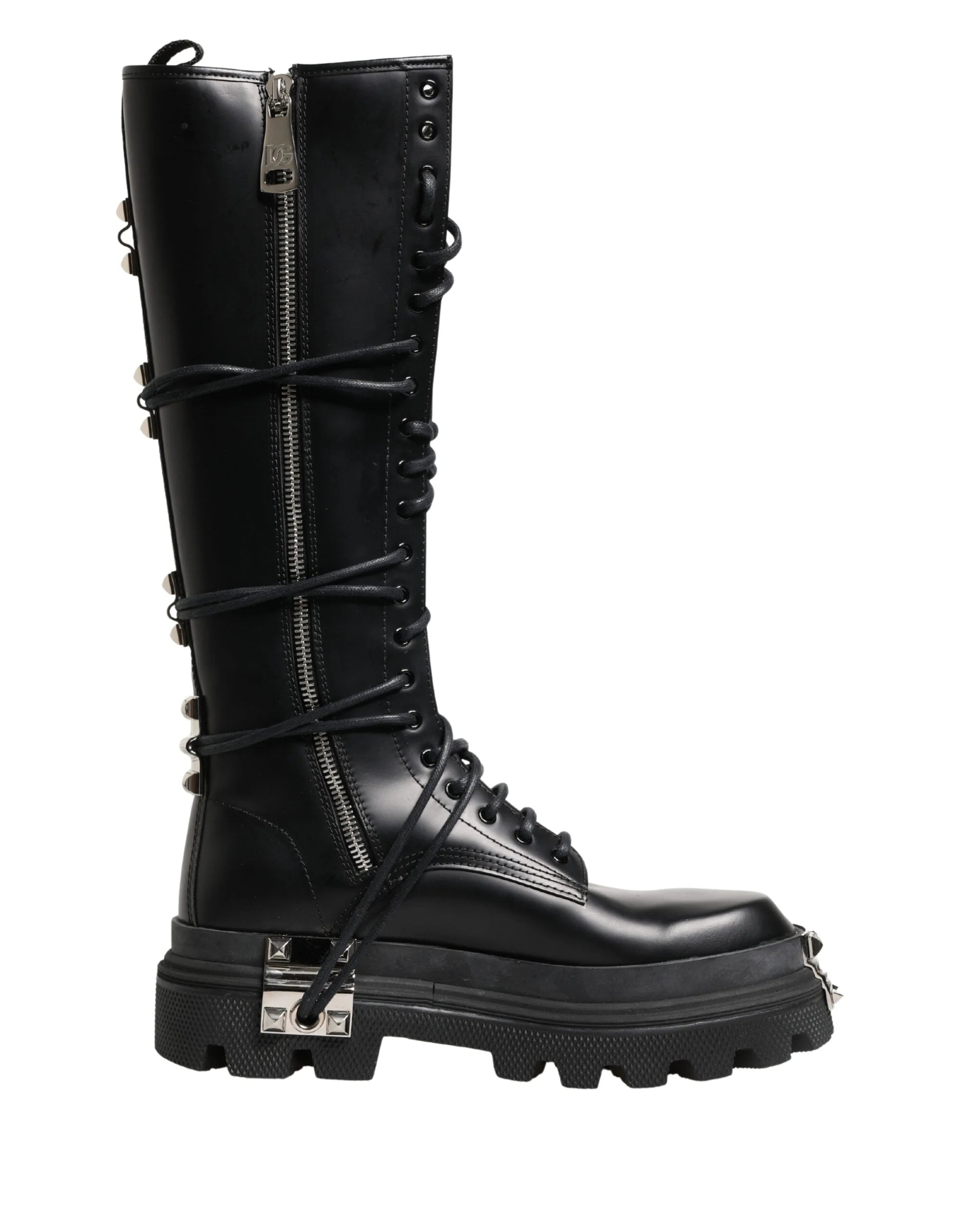 Dolce & Gabbana Black Leather Knee High Combat Boots Shoes - EU44/US11