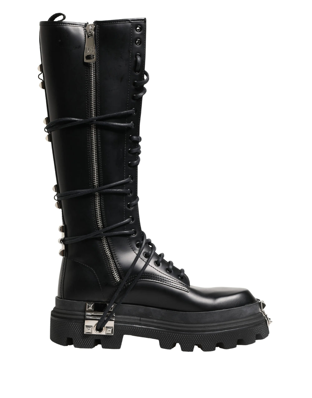 Dolce & Gabbana Black Leather Knee High Combat Boots Shoes - EU44/US11