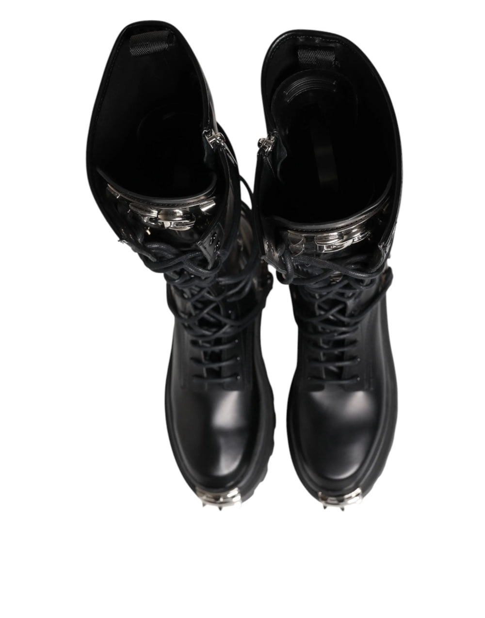 Dolce & Gabbana Black Leather Knee High Combat Boots Shoes - EU44/US11