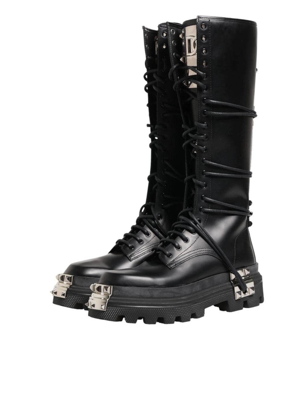 Dolce & Gabbana Black Leather Knee High Combat Boots Shoes - EU44/US11