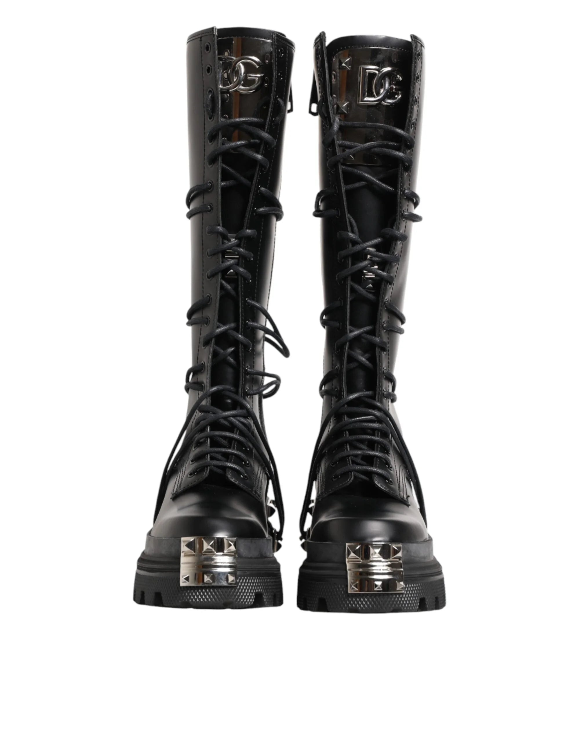 Dolce & Gabbana Black Leather Knee High Combat Boots Shoes - EU44/US11