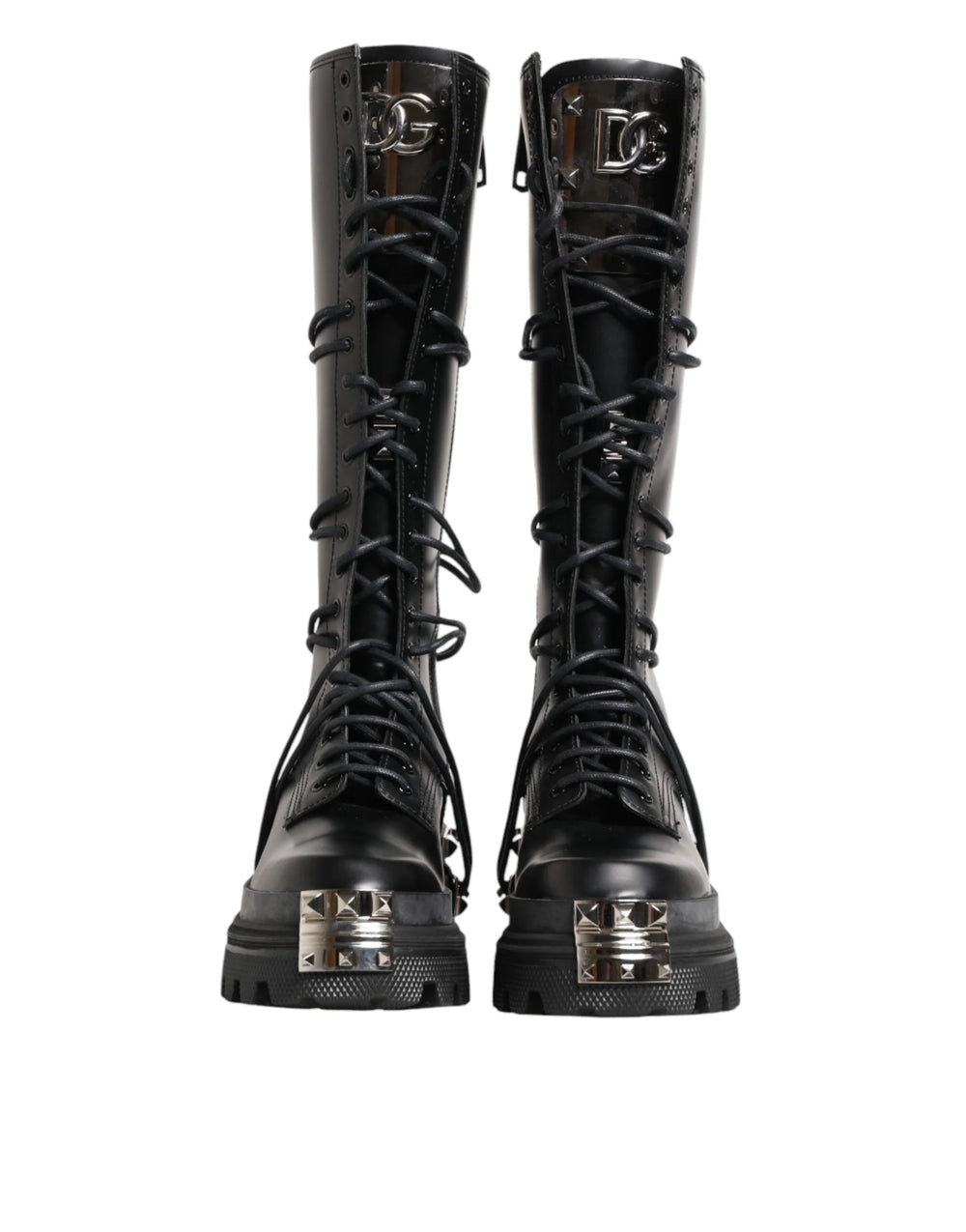 Dolce & Gabbana Black Leather Knee High Combat Boots Shoes - EU44/US11