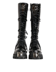 Dolce & Gabbana Black Leather Knee High Combat Boots Shoes - EU44/US11