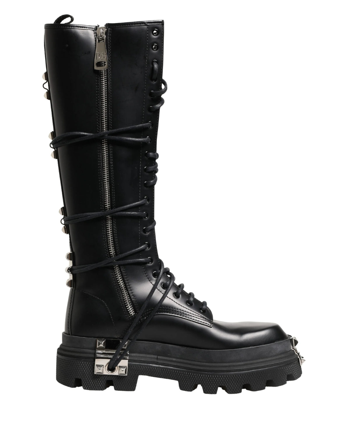 Dolce & Gabbana Black Leather Knee High Combat Boots Shoes - EU44/US11