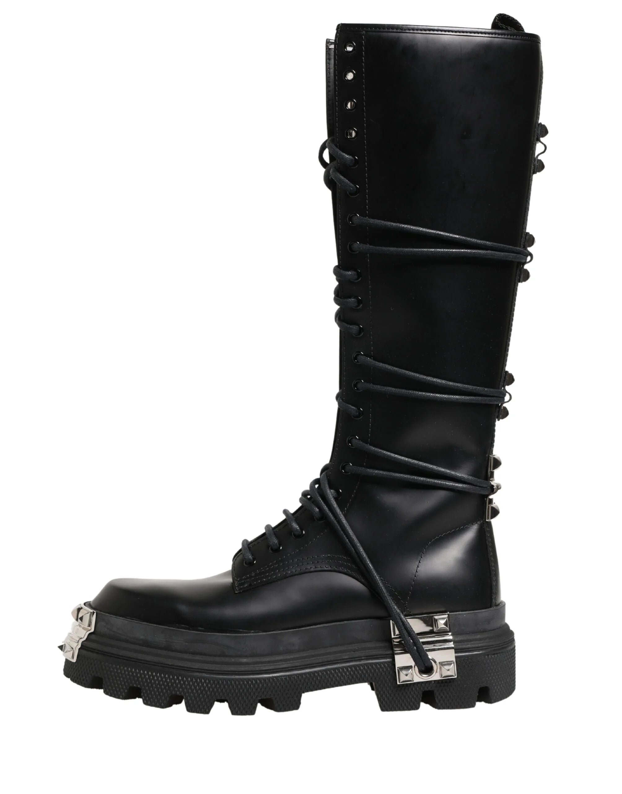 Dolce & Gabbana Black Leather Knee High Combat Boots Shoes - EU44/US11 - Boots