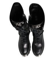 Dolce & Gabbana Black Leather Knee High Combat Boots Shoes - EU44/US11 - Boots