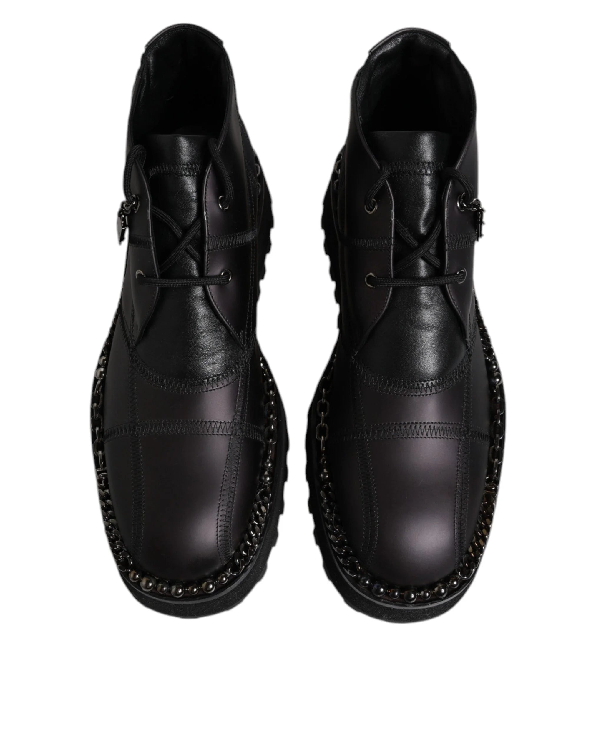 Dolce & Gabbana Black Leather Lace Up Ankle Boots Shoes - EU44/US11
