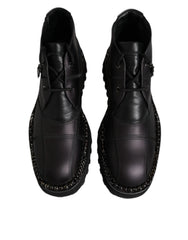 Dolce & Gabbana Black Leather Lace Up Ankle Boots Shoes - EU44/US11