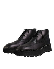 Dolce & Gabbana Black Leather Lace Up Ankle Boots Shoes - EU44/US11 - Boots