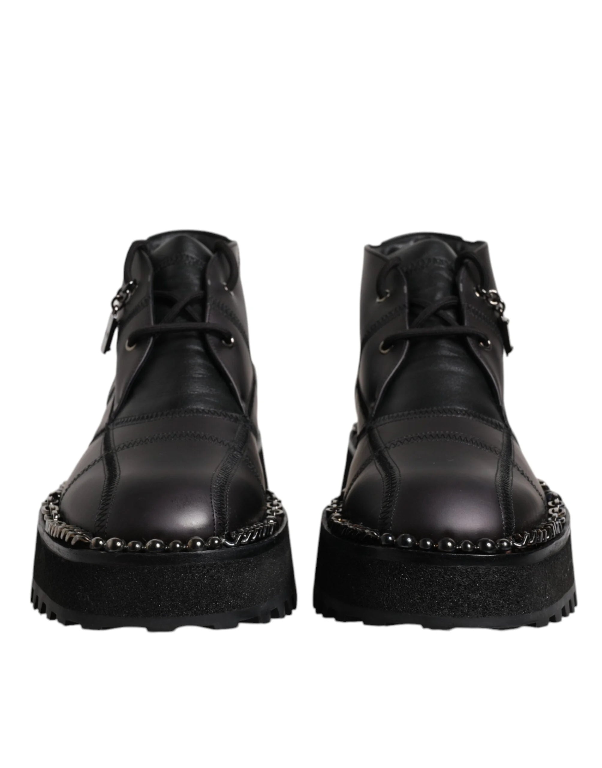 Dolce & Gabbana Black Leather Lace Up Ankle Boots Shoes - EU44/US11 - Boots