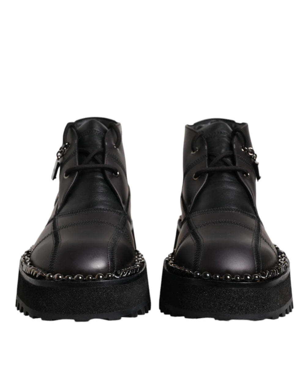 Dolce & Gabbana Black Leather Lace Up Ankle Boots Shoes - EU44/US11 - Boots