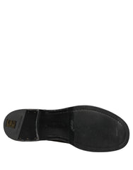 Van bovenaf van Dolce & Gabbana zwarte leren veterschoenen, met een elegante amandelteen en interieur branding.