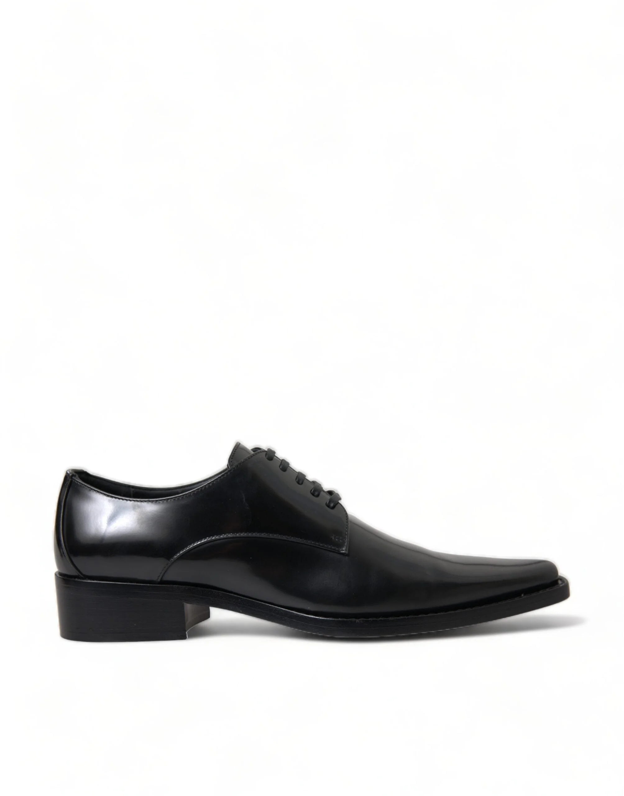 Dolce & Gabbana Black Leather Lace Up Formal Flats Shoes - EU38/US7.5