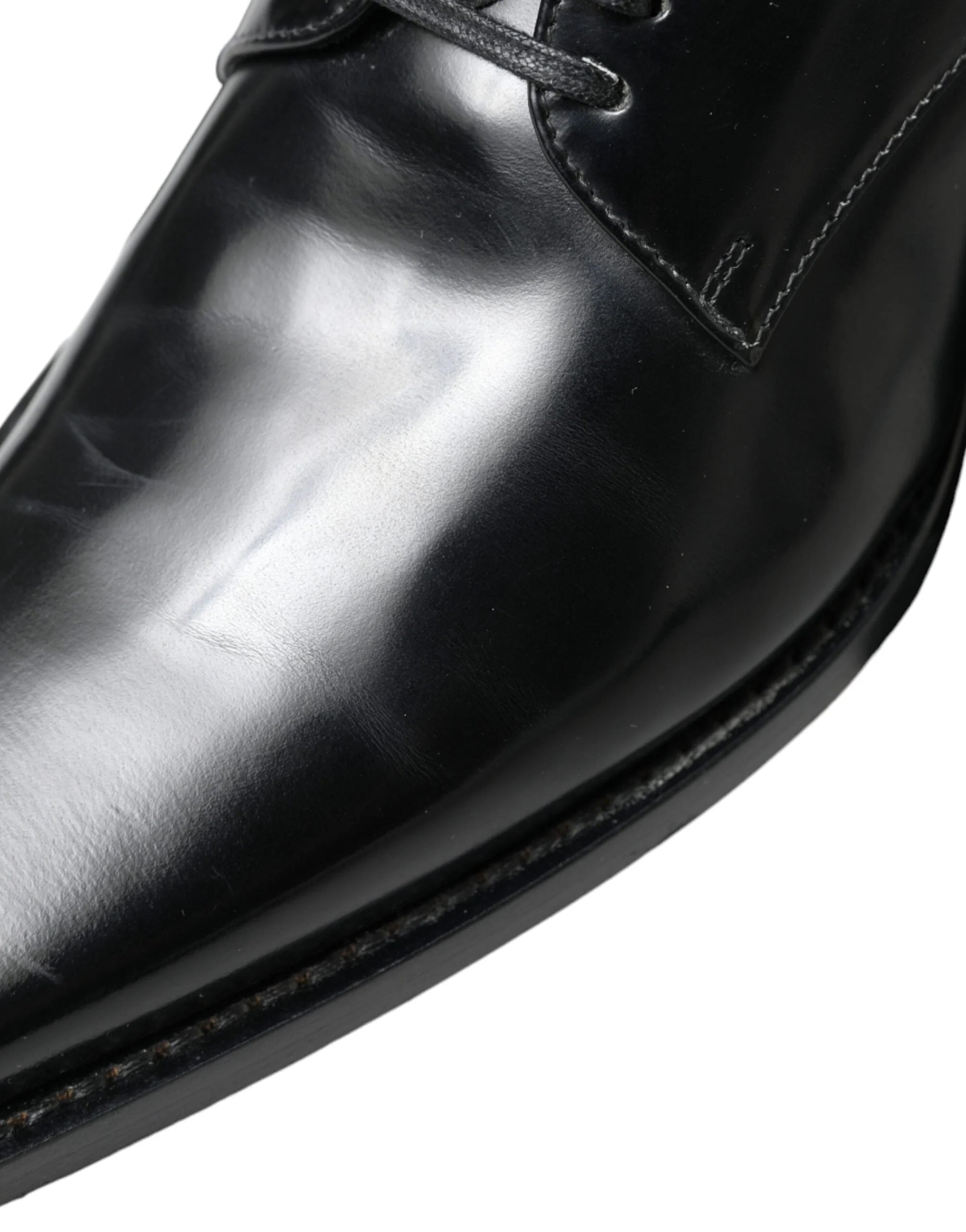 Dolce & Gabbana Black Leather Lace Up Formal Flats Shoes - EU38/US7.5