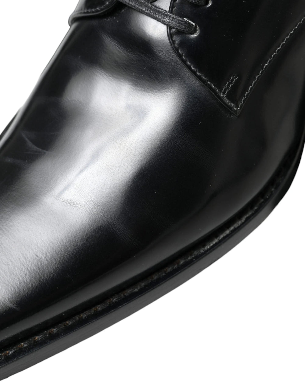 Dolce & Gabbana Black Leather Lace Up Formal Flats Shoes - EU38/US7.5