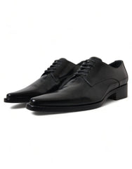 Dolce & Gabbana Black Leather Lace Up Formal Flats Shoes - EU38/US7.5 - Flats