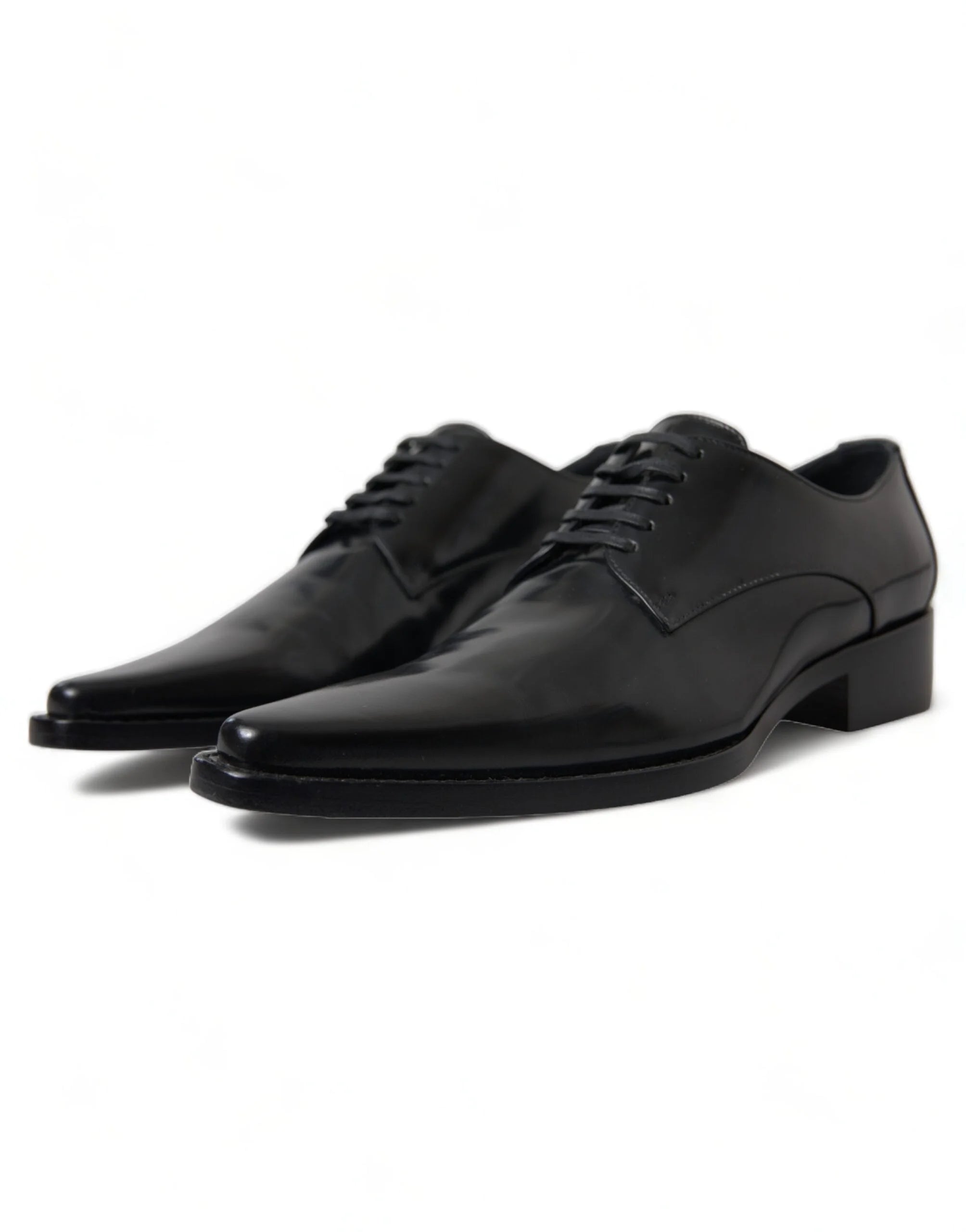 Dolce & Gabbana Black Leather Lace Up Formal Flats Shoes - EU38/US7.5