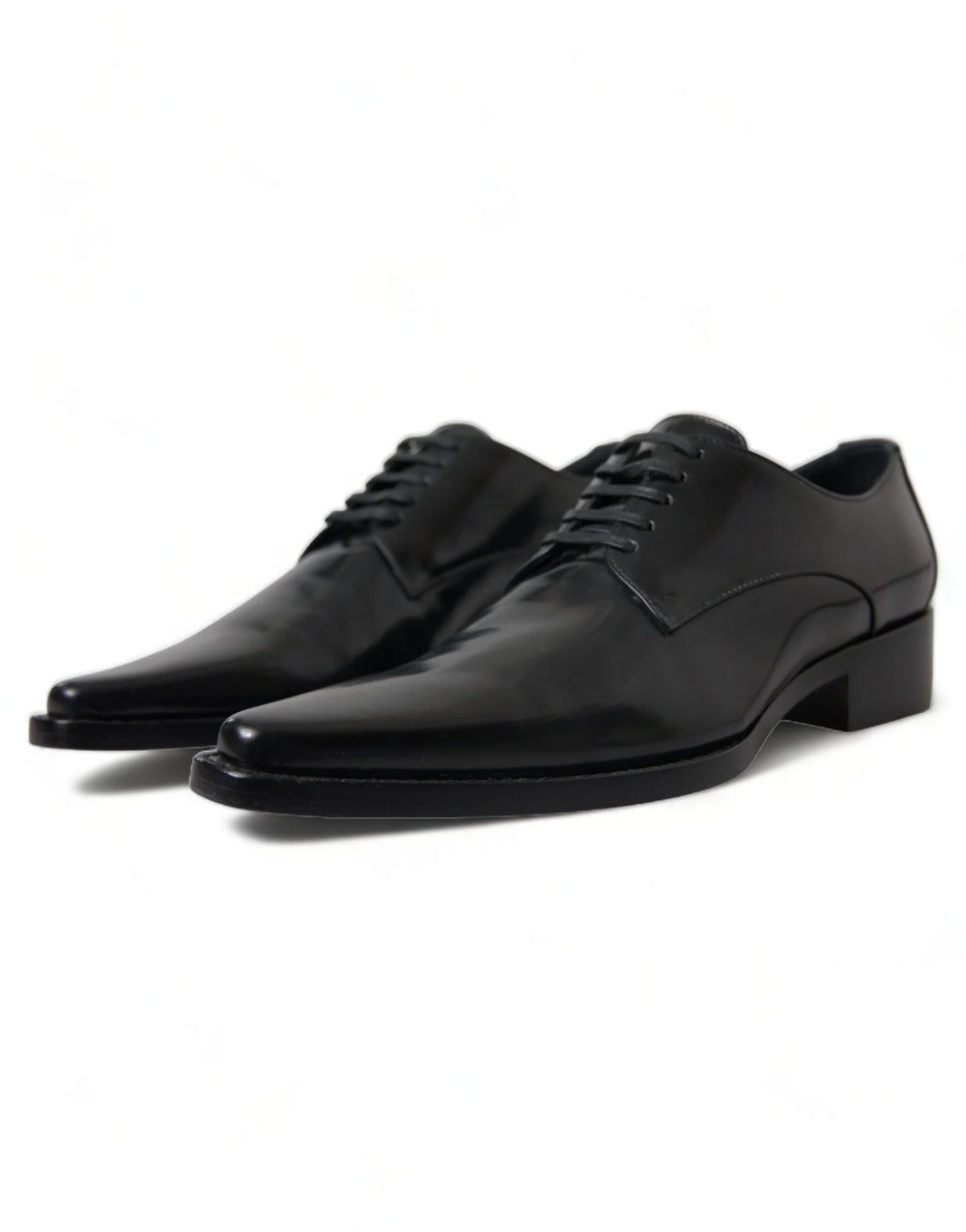 Dolce & Gabbana Black Leather Lace Up Formal Flats Shoes - EU38/US7.5