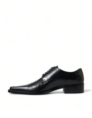 Dolce & Gabbana Black Leather Lace Up Formal Flats Shoes - EU38/US7.5