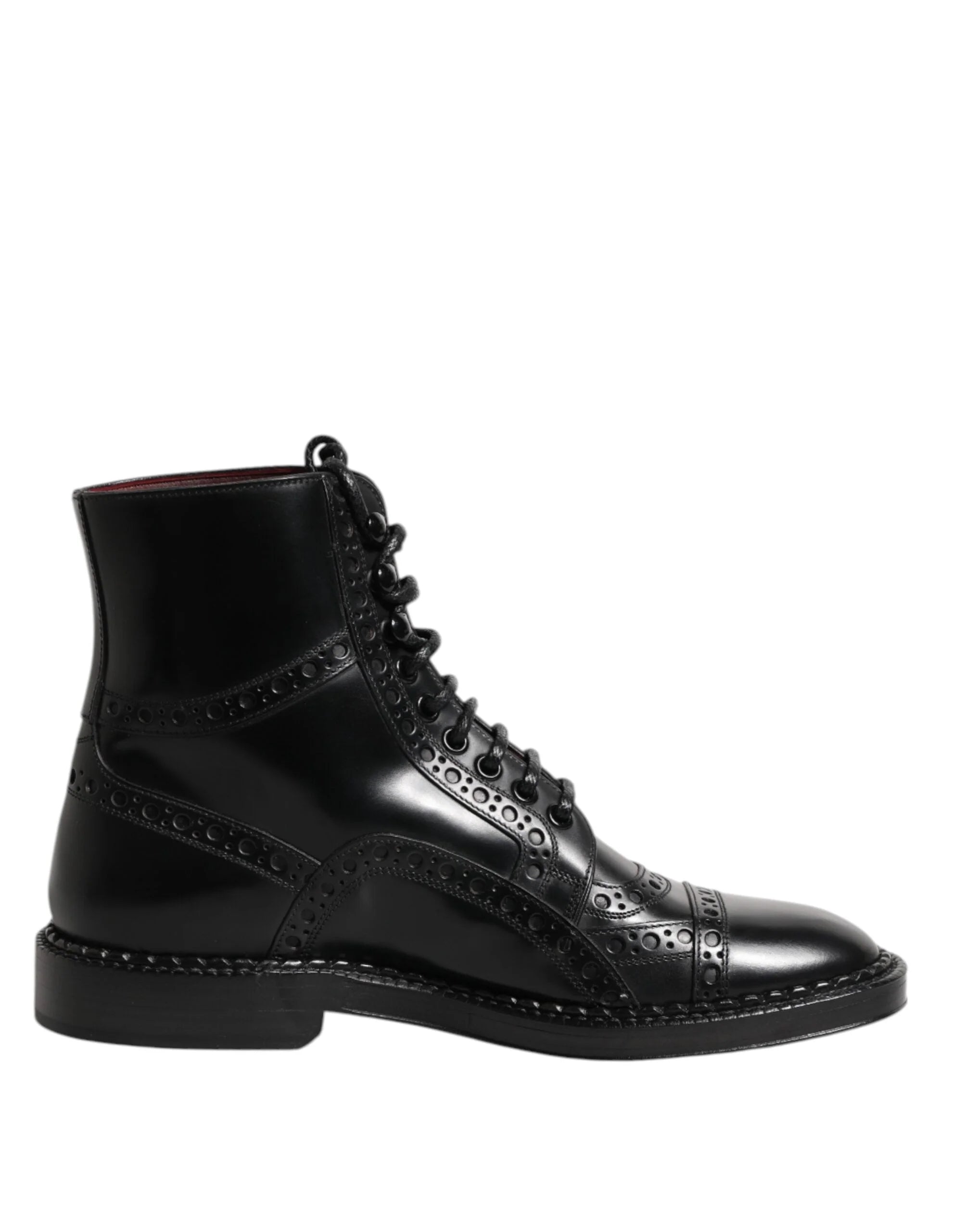 Dolce & Gabbana Black Leather Lace Up Mid Calf Boots Shoes - Boots