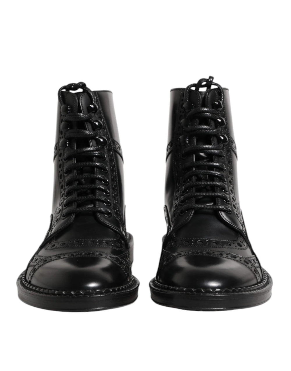 Dolce & Gabbana Black Leather Lace Up Mid Calf Boots Shoes - Boots