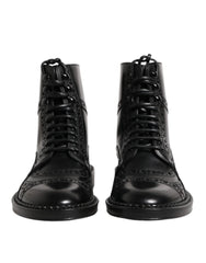 Dolce & Gabbana Black Leather Lace Up Mid Calf Boots Shoes - Boots