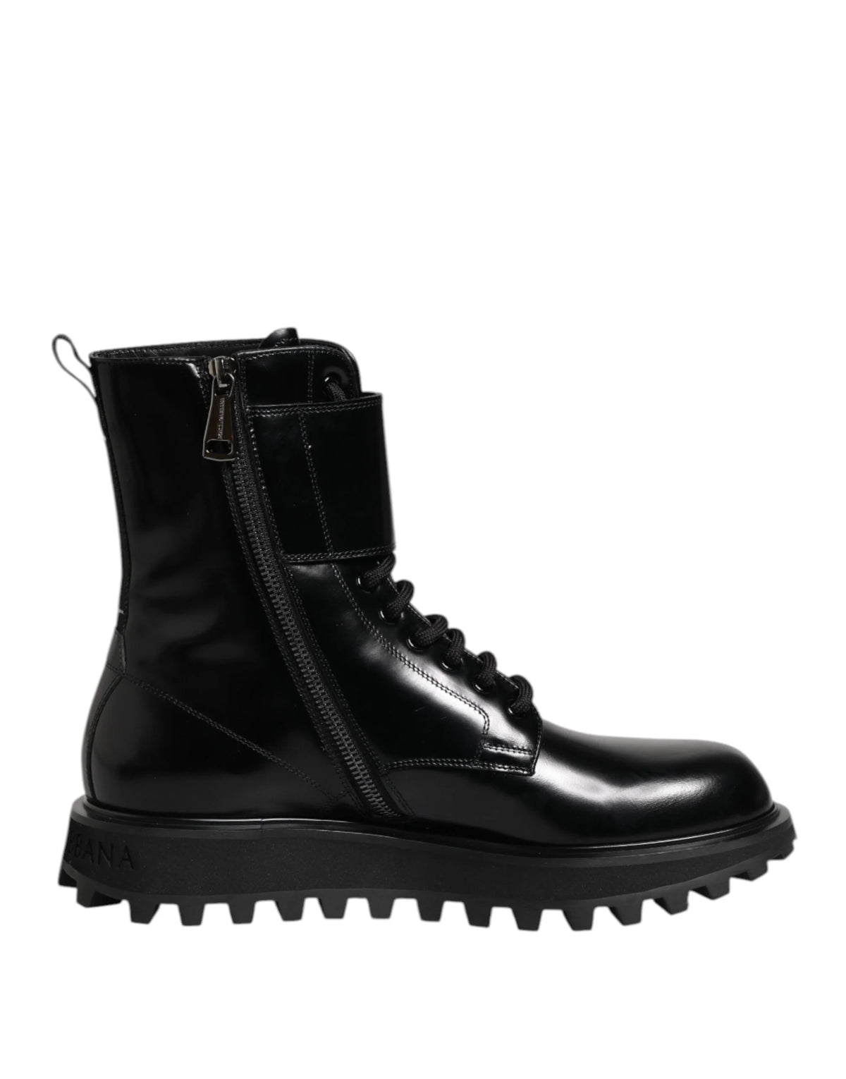 Dolce & Gabbana Black Leather Lace Up Mid Calf Boots Shoes - Boots