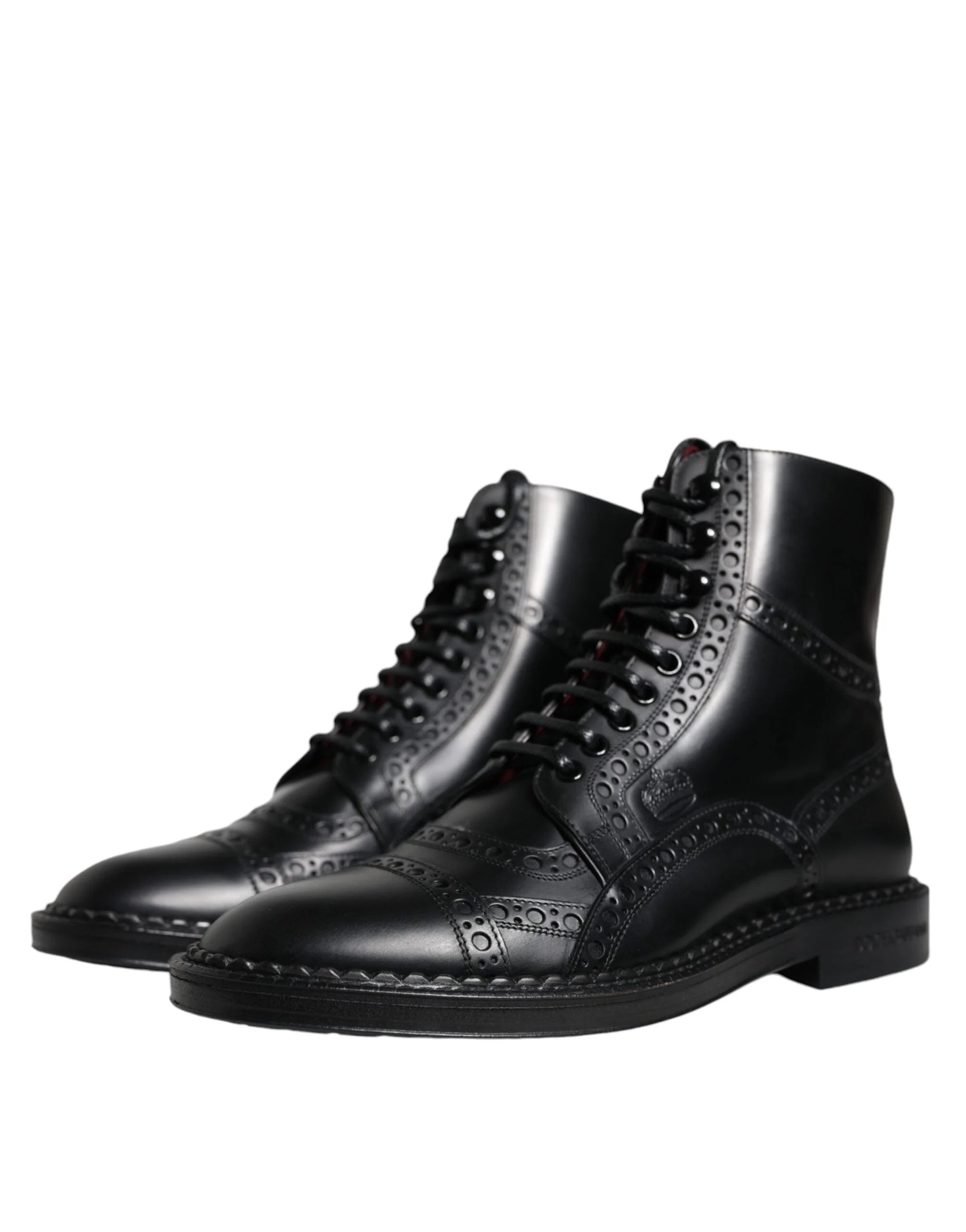 Dolce & Gabbana Black Leather Lace Up Mid Calf Boots Shoes - Boots