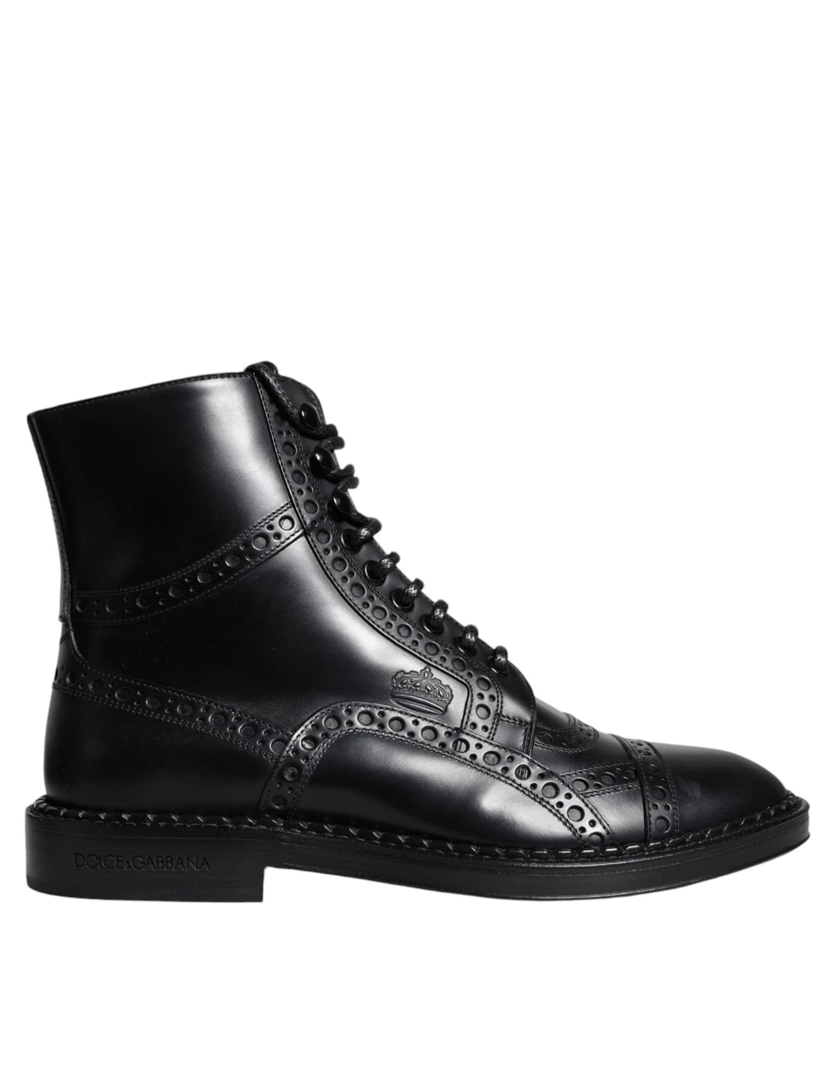 Dolce & Gabbana Black Leather Lace Up Mid Calf Boots Shoes - Boots