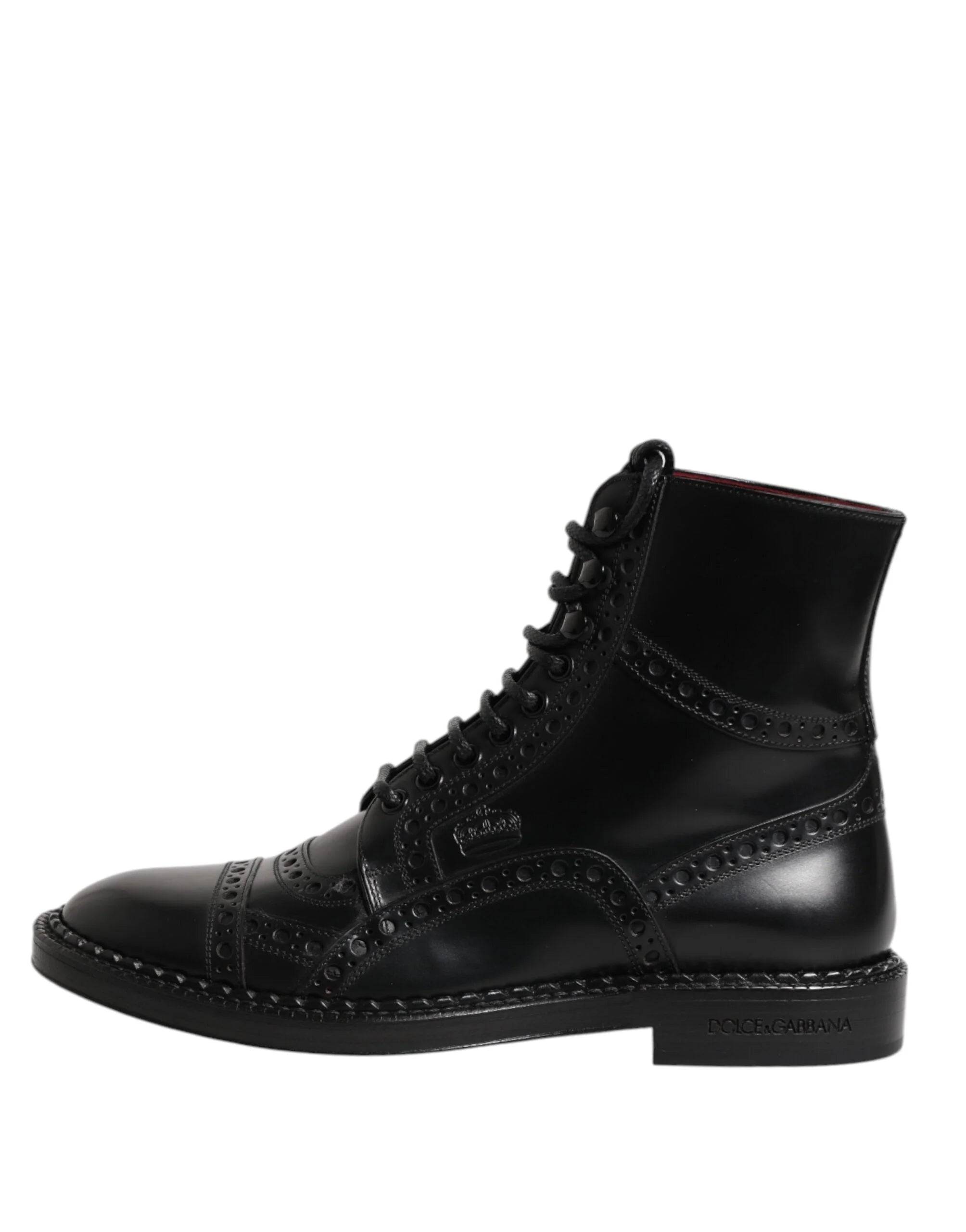 Dolce & Gabbana Black Leather Lace Up Mid Calf Boots Shoes - Boots