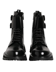 Dolce & Gabbana Black Leather Lace Up Mid Calf Boots Shoes - Boots