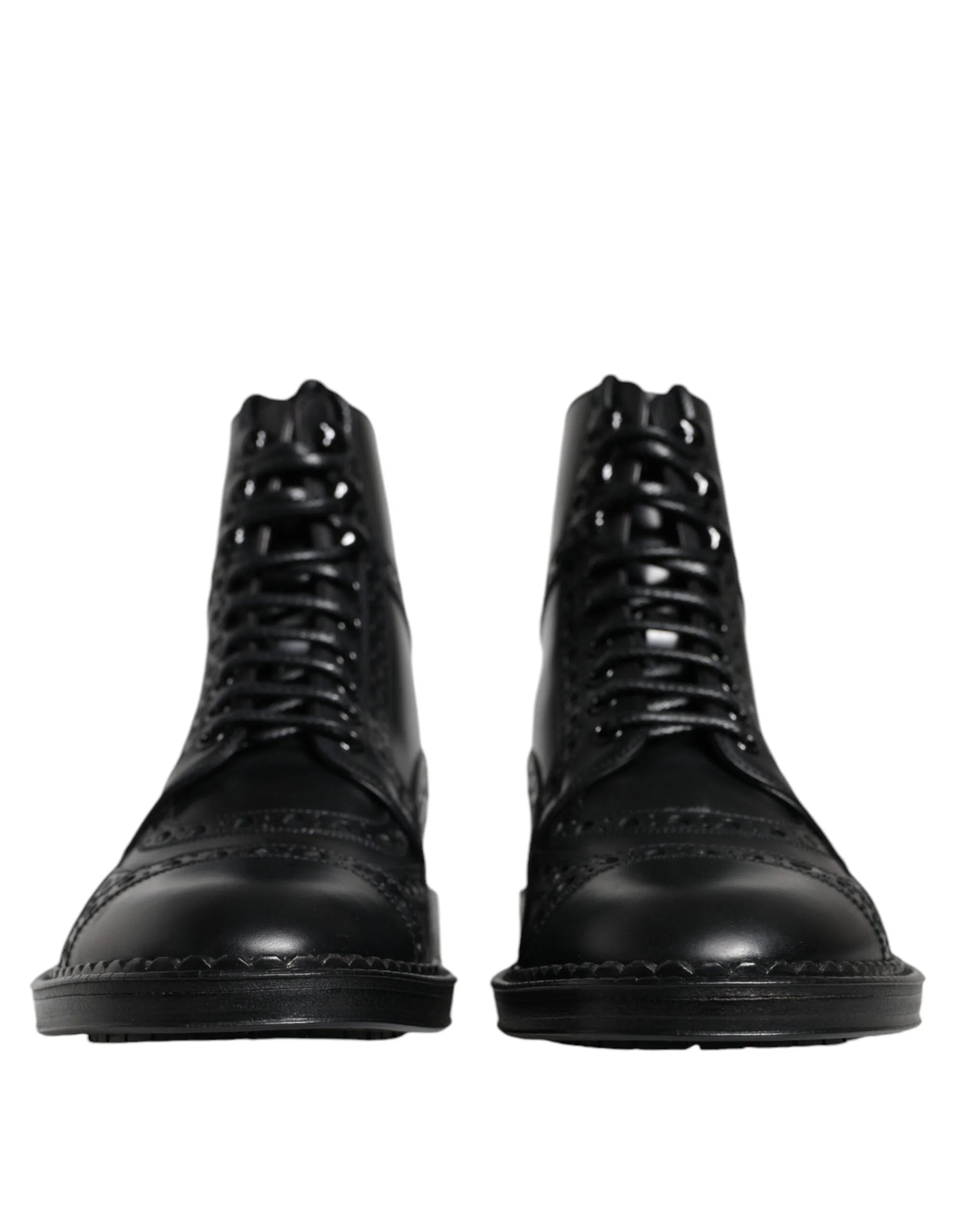 Dolce & Gabbana Black Leather Lace Up Mid Calf Boots Shoes - Boots
