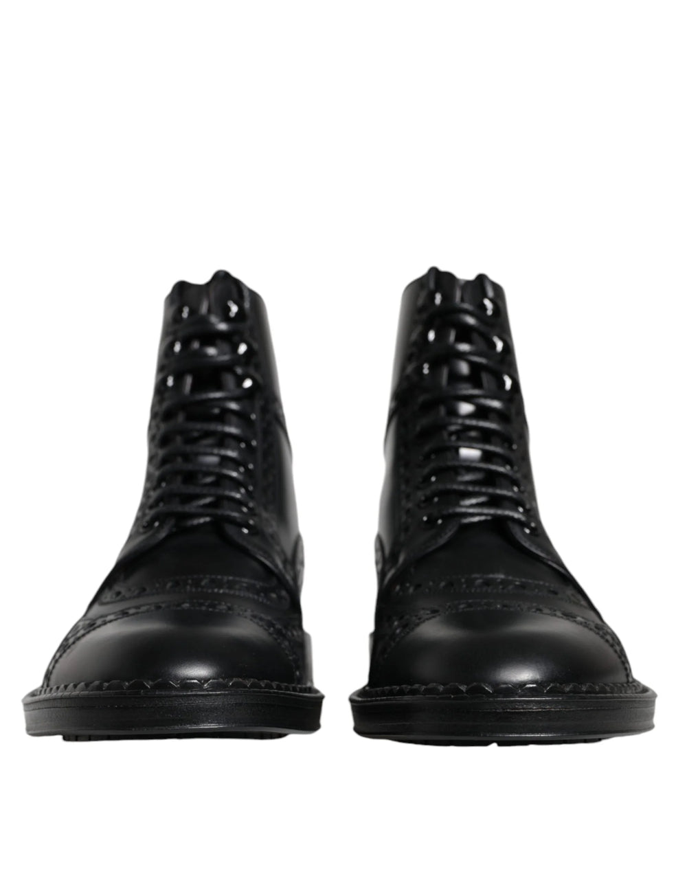 Dolce & Gabbana Black Leather Lace Up Mid Calf Boots Shoes - Boots