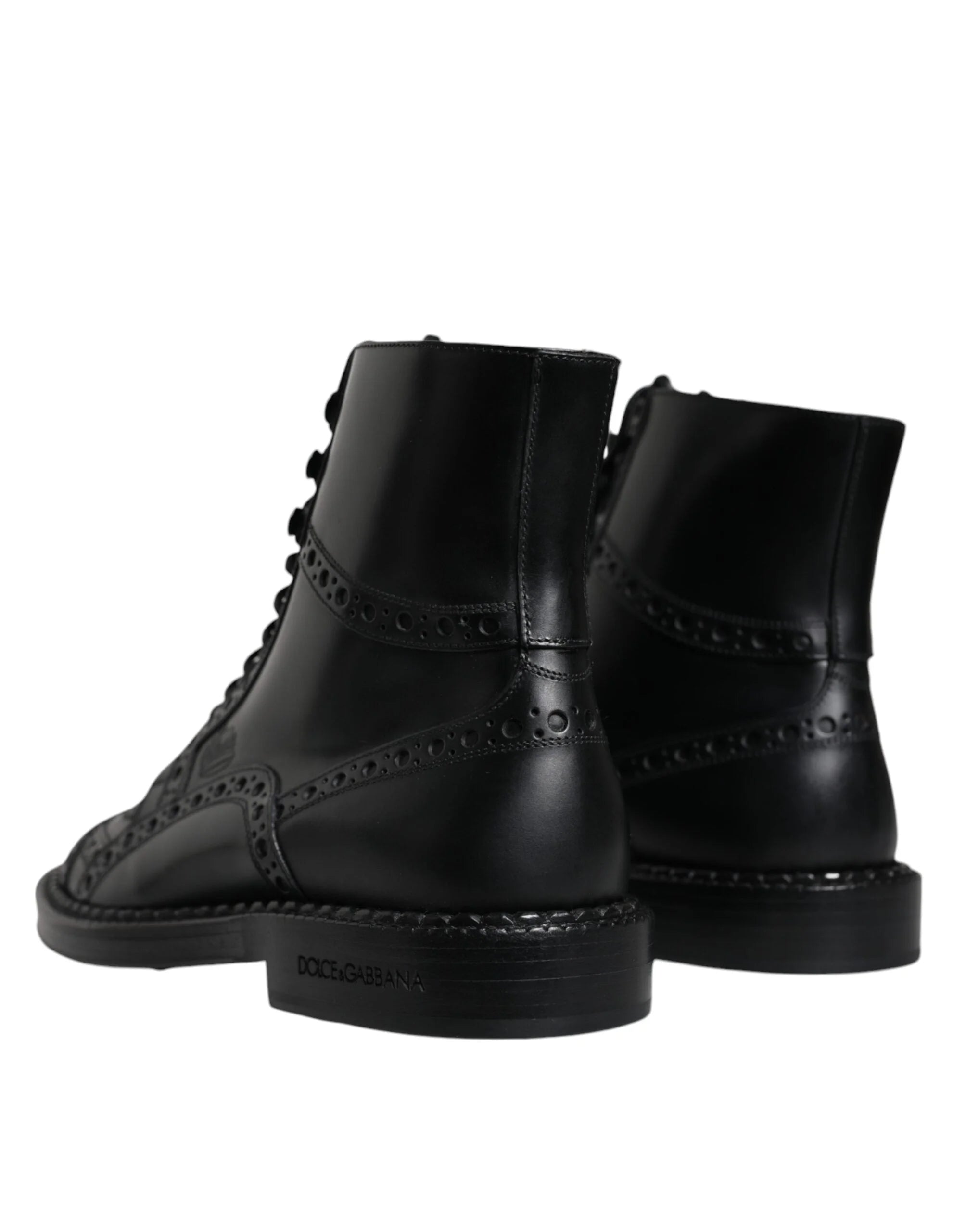 Dolce & Gabbana Black Leather Lace Up Mid Calf Boots Shoes - Boots