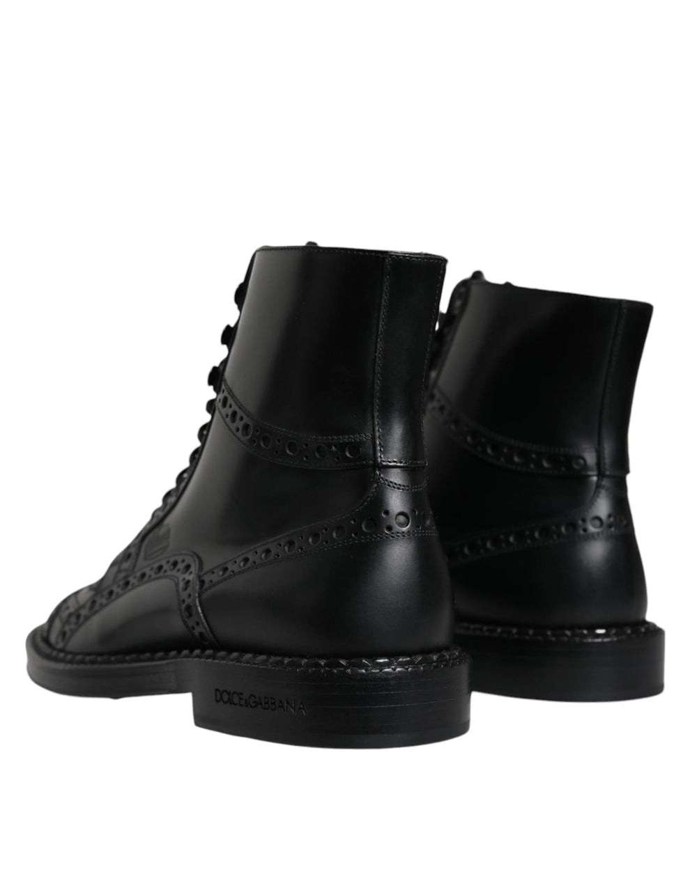 Dolce & Gabbana Black Leather Lace Up Mid Calf Boots Shoes - Boots