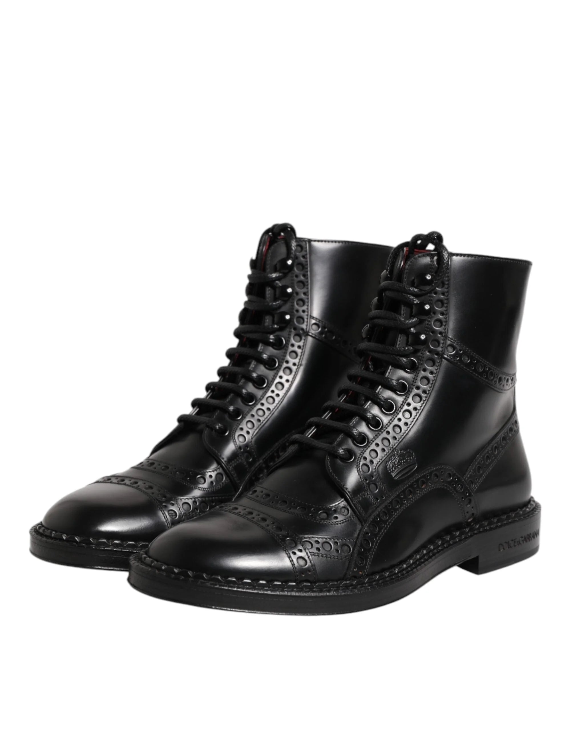 Dolce & Gabbana Black Leather Lace Up Mid Calf Boots Shoes - Boots