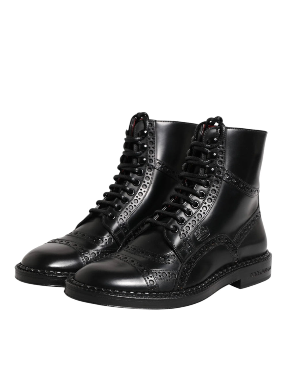 Dolce & Gabbana Black Leather Lace Up Mid Calf Boots Shoes - Boots