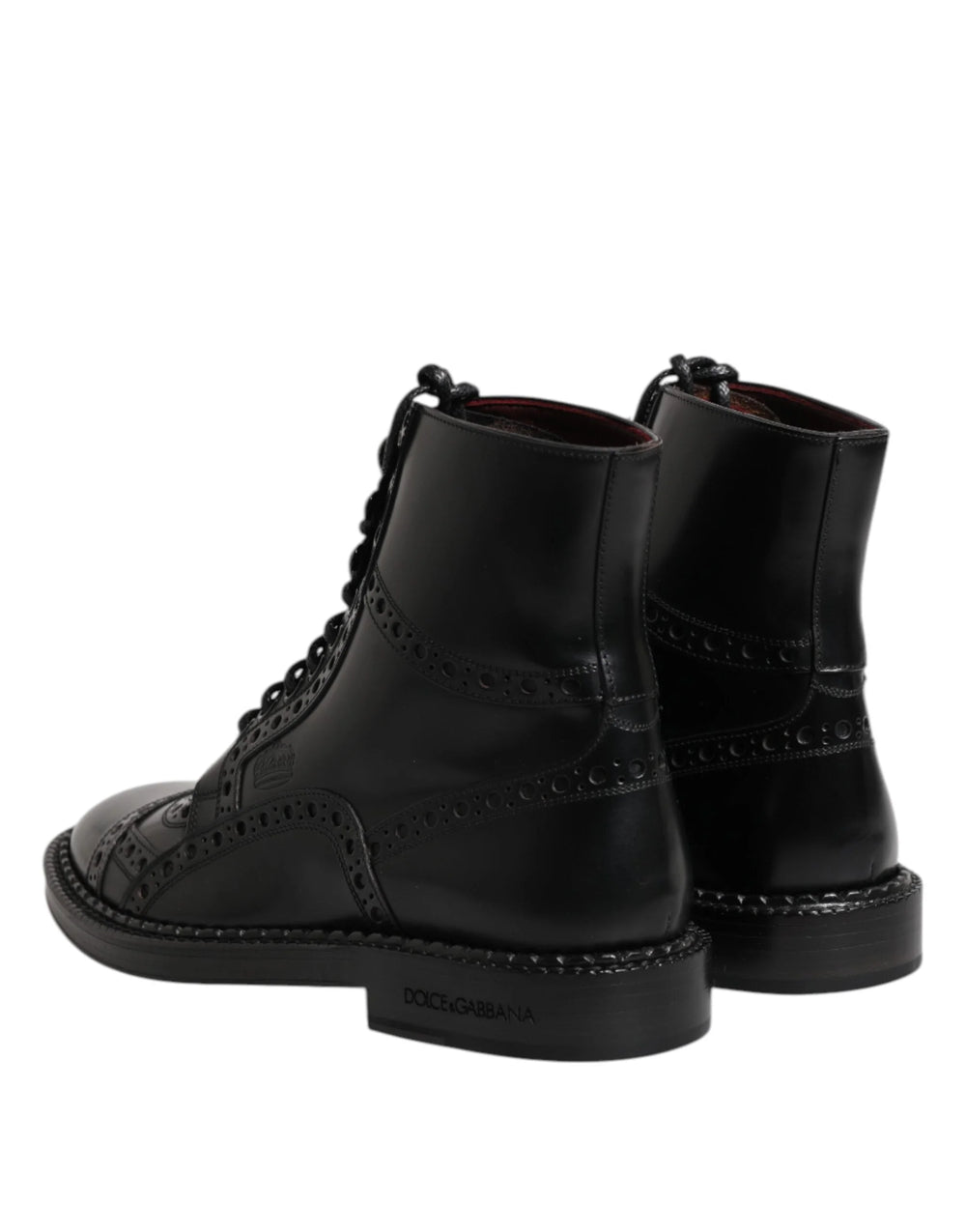 Dolce & Gabbana Black Leather Lace Up Mid Calf Boots Shoes - Boots