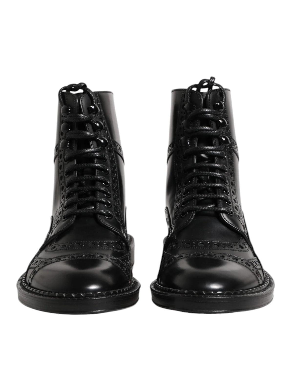 Dolce & Gabbana Black Leather Lace Up Mid Calf Boots Shoes - EU40/US7