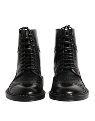 Dolce & Gabbana Black Leather Lace Up Mid Calf Boots Shoes - EU40/US7
