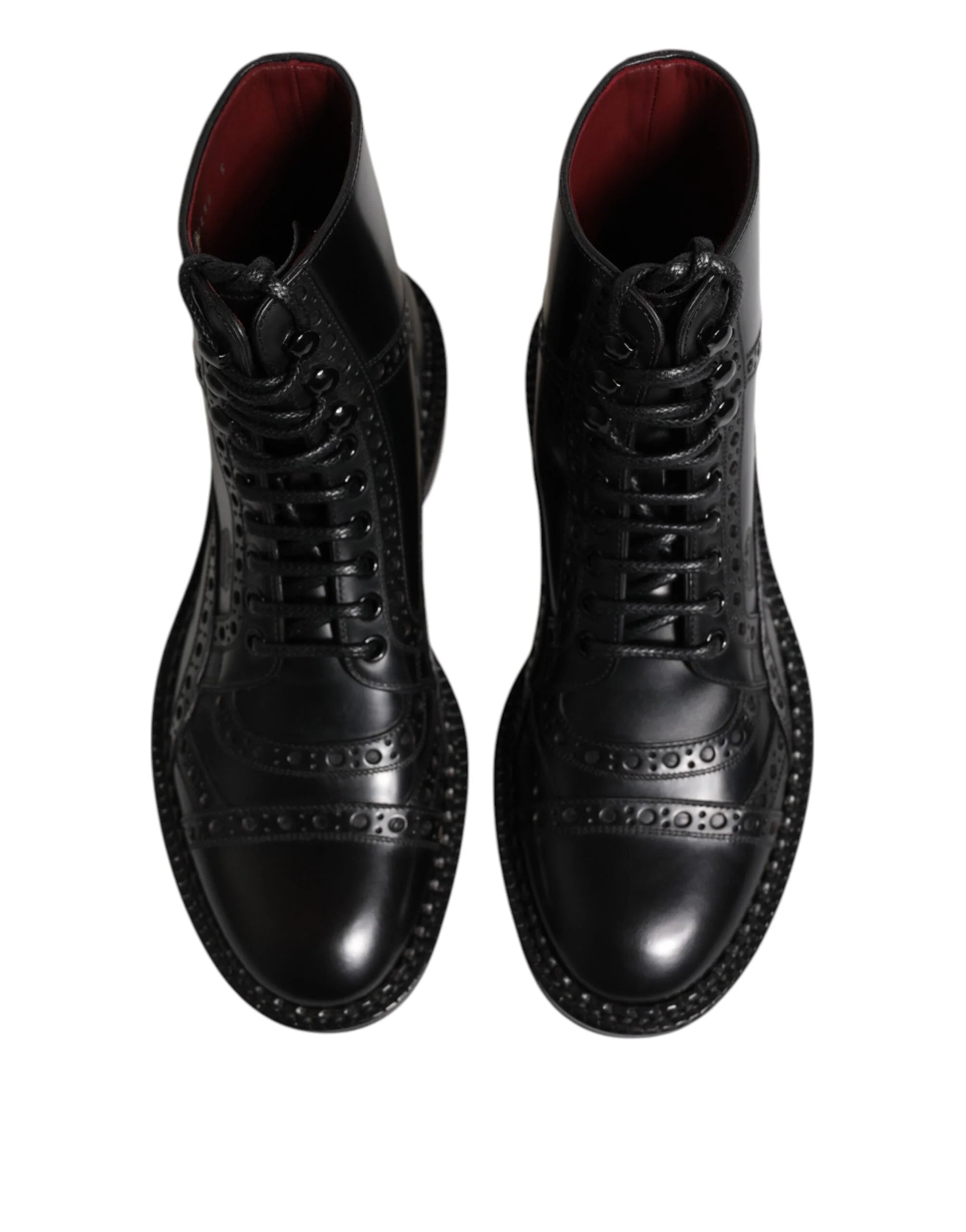 Dolce & Gabbana Black Leather Lace Up Mid Calf Boots Shoes - EU40/US7