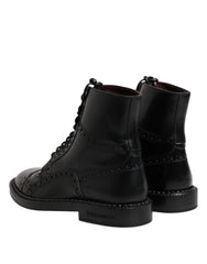 Dolce & Gabbana Black Leather Lace Up Mid Calf Boots Shoes - EU40/US7